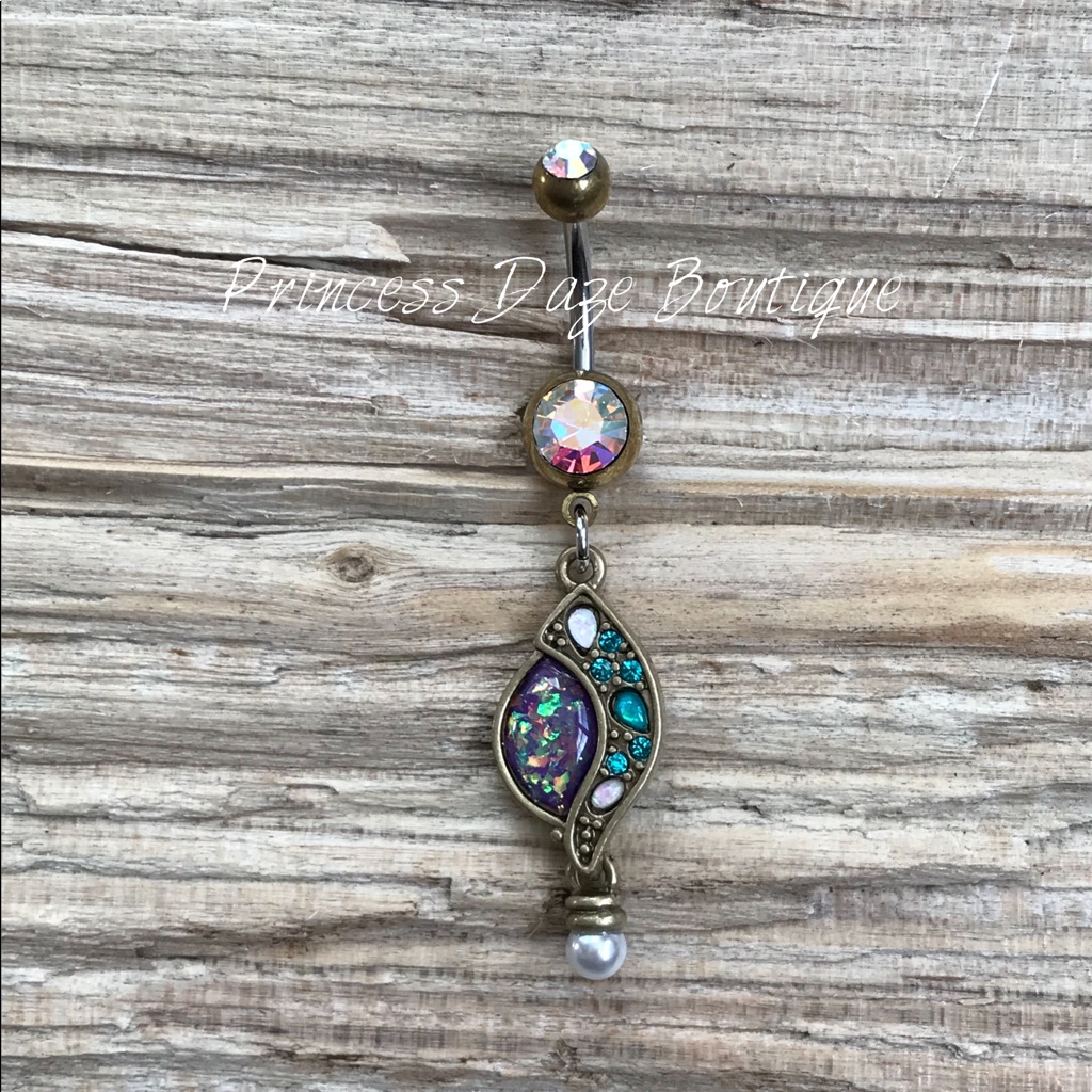 Antique Gold Opal Belly Button Ring